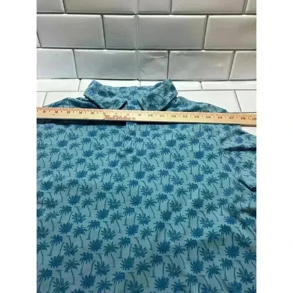 All in Motion Short Sleeve Shirt‎ Blue Teal Palm Tree Size Medium 1/4 Button Up - Picture 7 of 7